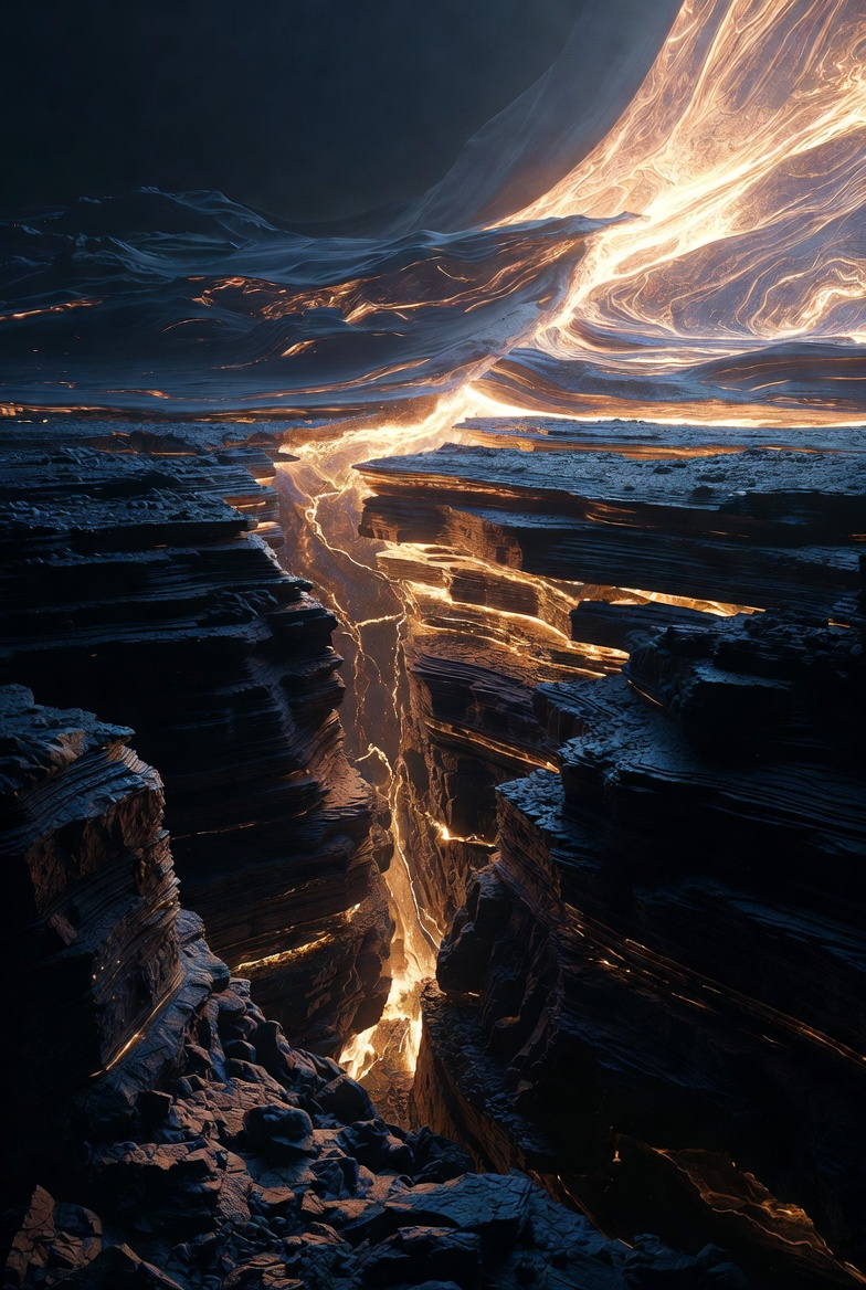 Energy breaking through geological strata — transformation in progress